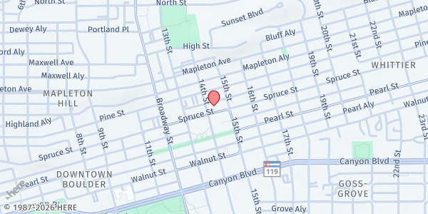 Map showing Lamb's Ministry - 1st United Methodist Church at 1421 Spruce Street, Boulder, CO