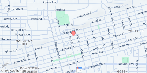 Map showing Lamb's Ministry - St John's Episcopal Church at 1419 Pine Street, Boulder, CO
