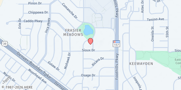 Map showing Mountain View Methodist Church at 355 Ponca Pl., Boulder, CO