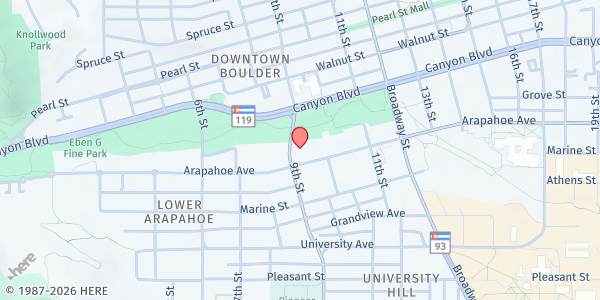 Map showing Project Homecoming at 909 Arapahoe Ave., Boulder, CO