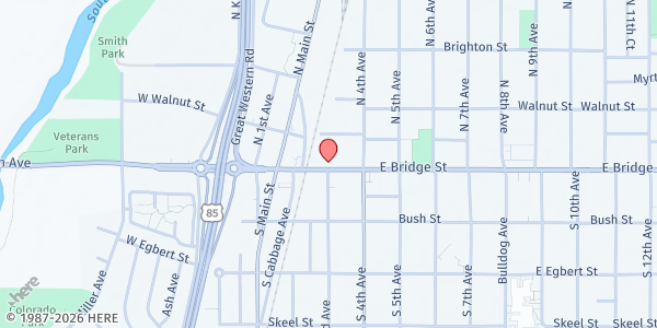 Map showing Anythink Brighton Library at 327 E. Bridge St., Brighton, CO