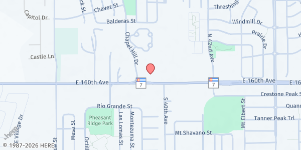 Map showing Chapel Hill Food Pantry at 10 Chapel Hill Dr., Brighton, CO