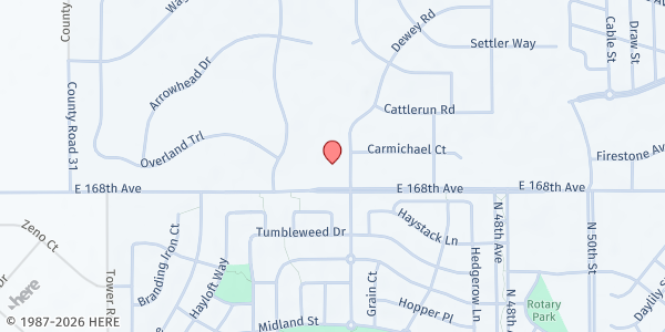 Map showing Grace Bible Fellowship Food Pantry at 15559 County Rd 2, Brighton, CO