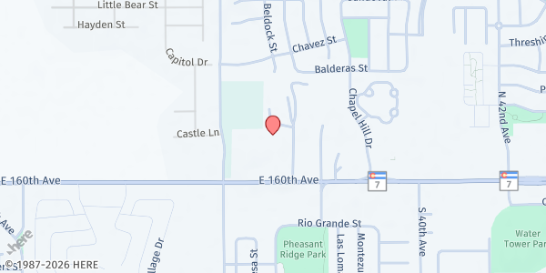 Map showing The Healing Place Church at 3599 E. Bridge St., Brighton, CO