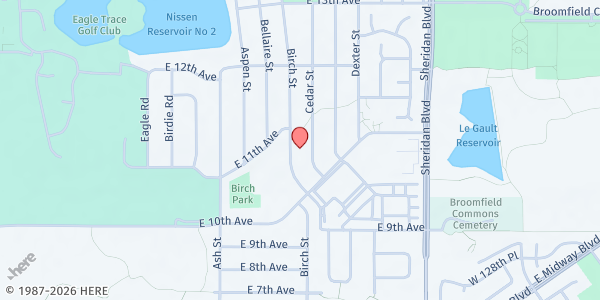 Map showing Broomfield Salvation Army at 1080 Birch St., Broomfield, CO
