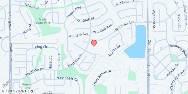 Map showing Mobile Pantry at Centennial Elementary School at 13200 Westlake Dr., Broomfield, CO