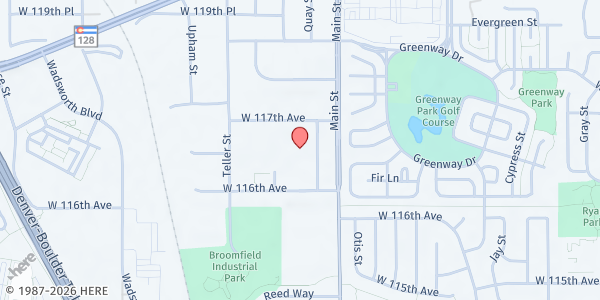 Map showing North Denver Cares Food Pantry at 6900 W 117th Ave, Broomfield, CO
