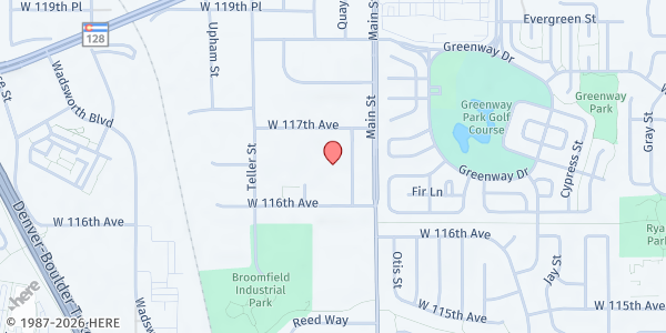 Map showing North Denver Cares Food Pantry at 6900 W. 117th Ave., Broomfield, CO