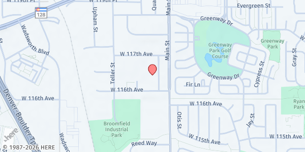 Map showing The Refuge at 11600 Quay St., Broomfield, CO