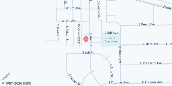 Map showing Kelver Library at 585 S Main St, Byers, CO
