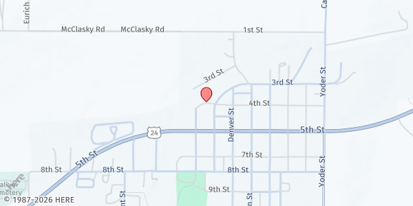 Map showing Eastern Plains Community Pantry Main Location at 701 4th St., Calhan, CO