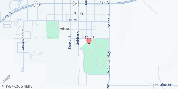 Map showing El Paso County Human Services Department - Calhan at 328 10th St, Calhan, CO