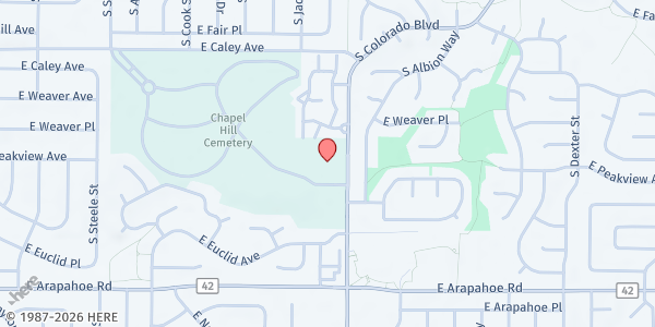 Map showing Littleton Church of Christ at 6495 S Colorado Blvd, Centennial, CO