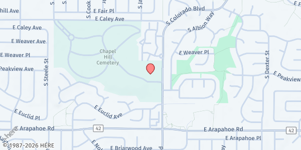 Map showing Littleton Church of Christ at 6495 S. Colorado Blvd., Centennial, CO