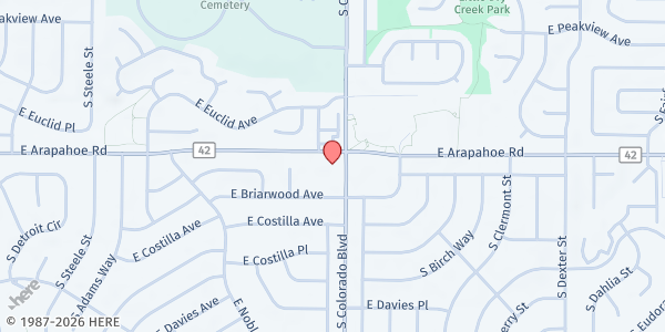 Map showing Salvation Army - Centennial Corps. at 3900 E. Arapahoe Rd., Centennial, CO