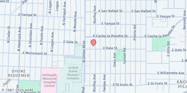 Map showing Anchor Church at 802 Bonfoy Ave, Colorado Springs, CO