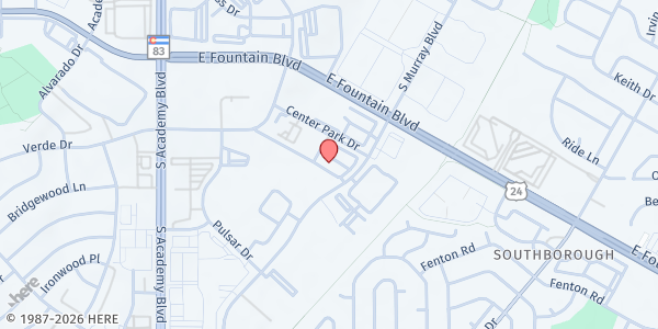 Map showing Atlas Food Pantry at 1602 S. Murray Blvd., Colorado Springs, CO