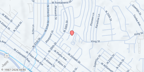 Map showing Calvary Worship Center at 501 Castle Rd, Colorado Springs, CO