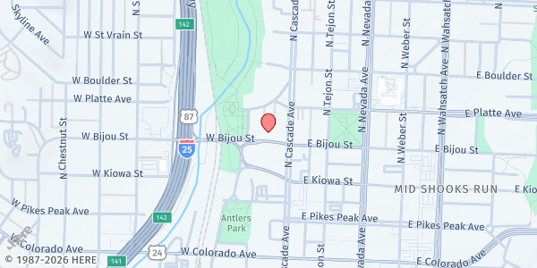 Map showing Catholic Charities Marian House & Hanifen Center at 14 W Bijou St, Colorado Springs, CO