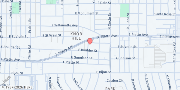 Map showing Centro Mundial De Alabanza at 2601 E. St. Vrain, Colorado Springs, CO