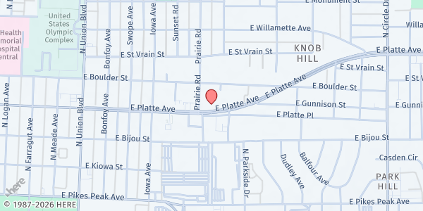 Map showing Charity's Hope at 2310 E. Platte Avenue, Colorado Springs, CO