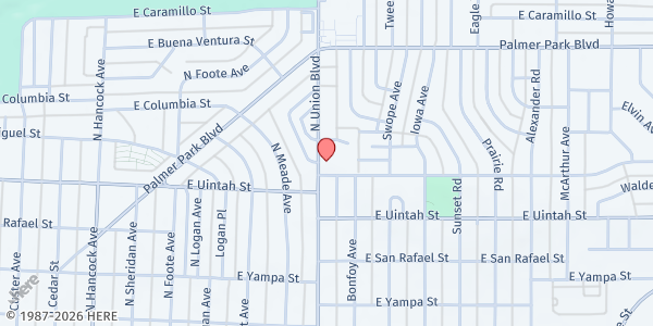 Map showing Colorado Springs Central SDA Church at 1305 N Union Blvd., Colorado Springs, CO