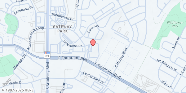 Map showing Colorado Springs First Church of the Nazarene at 4120 E Fountain Blvd, Colorado Springs, CO
