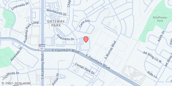 Map showing Colorado Springs First Church of the Nazarene at 4120 E Fountain Blvd, Colorado Springs, CO