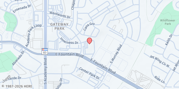 Map showing Colorado Springs First Church of the Nazarene at 4120 East Fountain Boulevard, Colorado Springs, CO