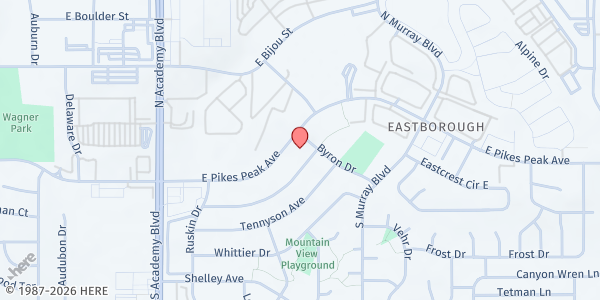 Map showing Eastborough Church of the Nazarene Food Pantry at 4123 E. Pikes Peak Ave., Colorado Springs, CO