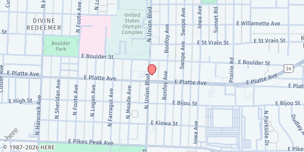 Map showing Faith Works at 307 North Union Blvd, Colorado Springs, CO