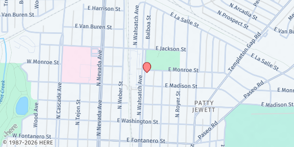Map showing Fishes & Loaves Food Pantry at 2221 N. Wahsatch Ave., Colorado Springs, CO