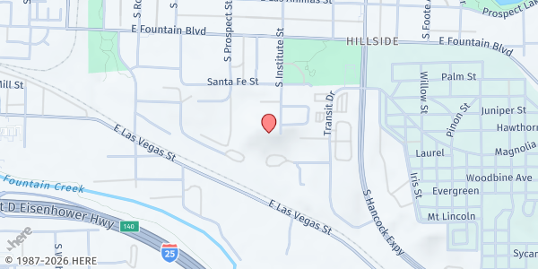 Map showing Food to Power at 1090 S Institute St, Colorado Springs, CO