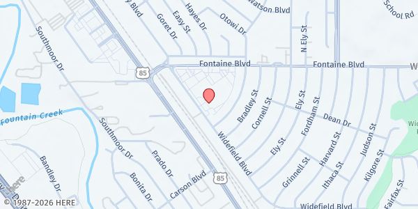Map showing God’s Pantry Ministry at 30 Widefield Blvd, Colorado Springs, CO