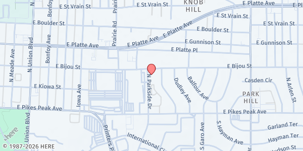 Map showing Good News Foundation at 125 N Parkside Dr, Colorado Springs, CO