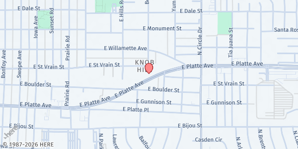 Map showing Greccio Housing - Plaza on Platte at 2508 E. Platte Ave., Colorado Springs, CO