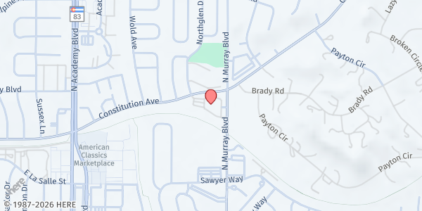 Map showing Holy Cross Lutheran Church at 4125 Constitution Ave, Colorado Springs, CO