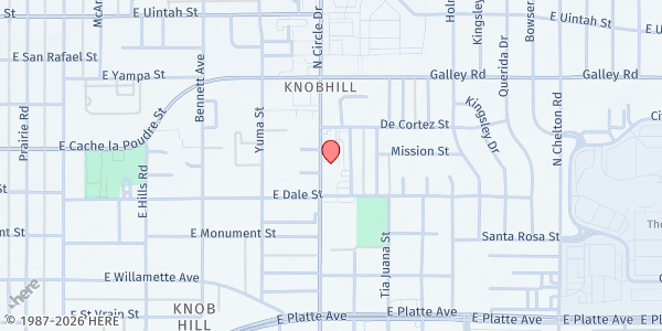 Map showing Iglesia Nueva Vida at 801 N. Circle Dr., Colorado Springs, CO