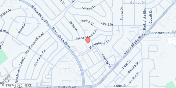 Map showing Mercy's Gate at 4360 Montebello Dr., Colorado Springs, CO