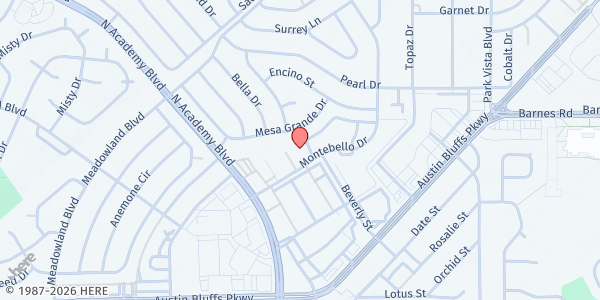 Map showing Mercy's Gate Food Pantry at 4360 Montebello Dr #300, Colorado Springs, CO
