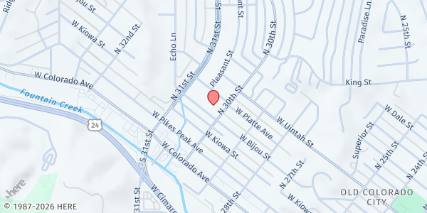 Map showing Mission House Food Pantry at 3010 W Bijou St, Colorado Springs, CO