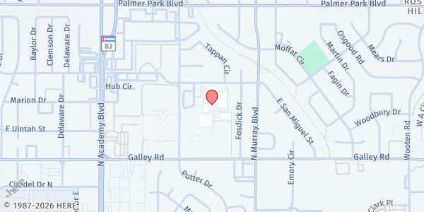 Map showing Mitchell HS Marauder Market at 1205 Potter Dr, Colorado Springs, CO