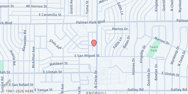 Map showing Mt Calvary Lutheran Church at 1318 N Circle Dr, Colorado Springs, CO