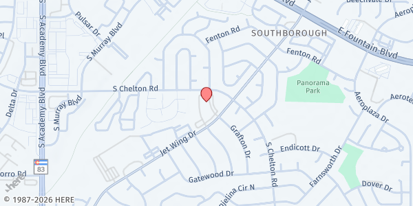 Map showing New Direction Agape Services at 2060 Jet Wing Dr, Colorado Springs, CO