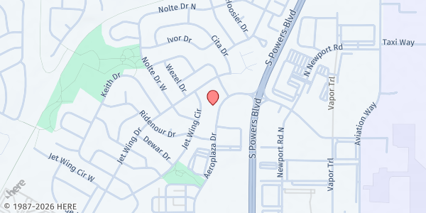 Map showing Palace of Peace SDA Church at 1150 Aeroplaza Drive, Colorado Springs, CO