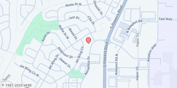 Map showing Palace of Peace SDA Church at 1150 Aeroplaza Dr., Colorado Springs, CO