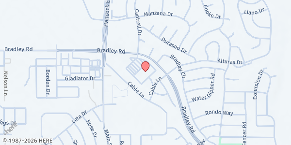 Map showing Pikes Peak Christian Church at 4955 Bradley Rd, Colorado Springs, CO