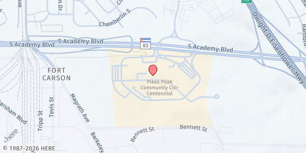 Map showing Pikes Peak State College - Downtown Campus at 5675 S. Academy Blvd., Colorado Springs, CO