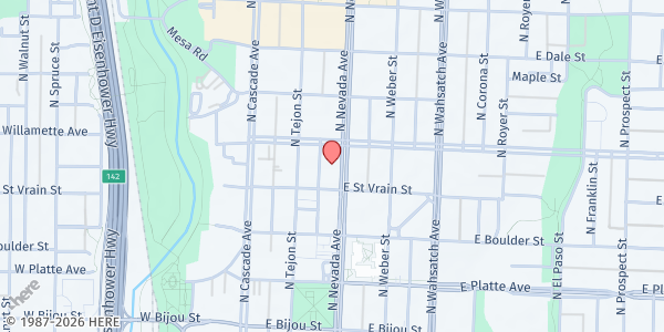 Map showing Pikes Peak United Way- Family Success Center at 518 N Nevada Ave, Colorado Springs, CO