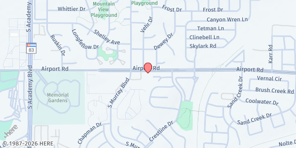 Map showing Southeast Baptist Church at 4393 Airport Rd, Colorado Springs, CO